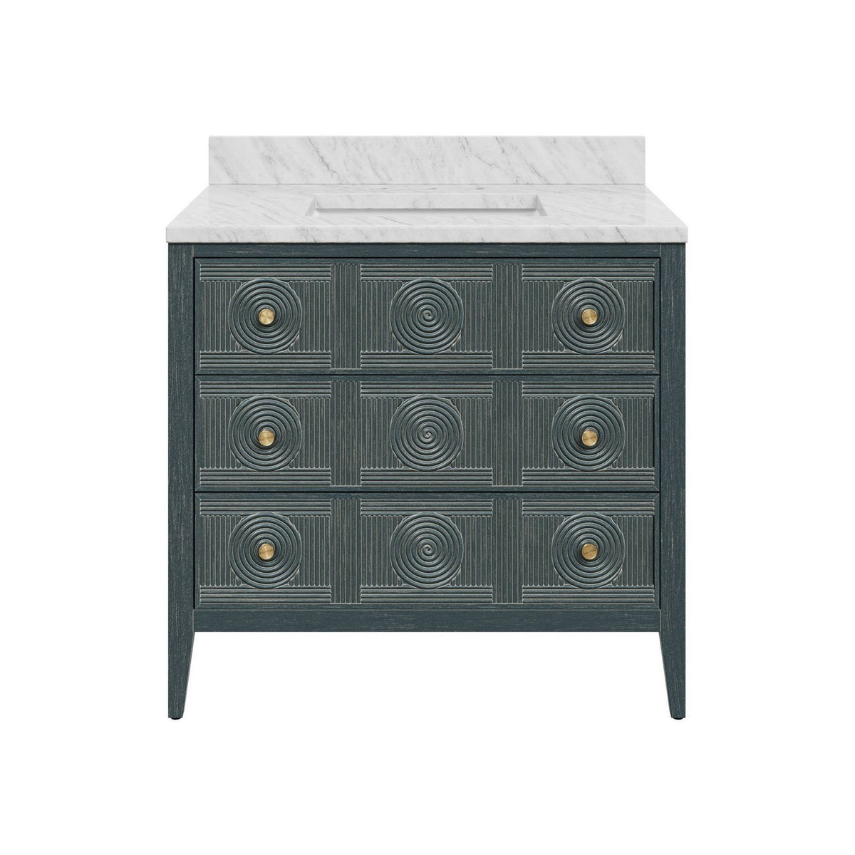 Currey and Company 3800-0019 Santos 36" Vanity with Rectangular Undermount Sink in Vintage Navy/Natural/White/Brushed Brass/Polished Nickel