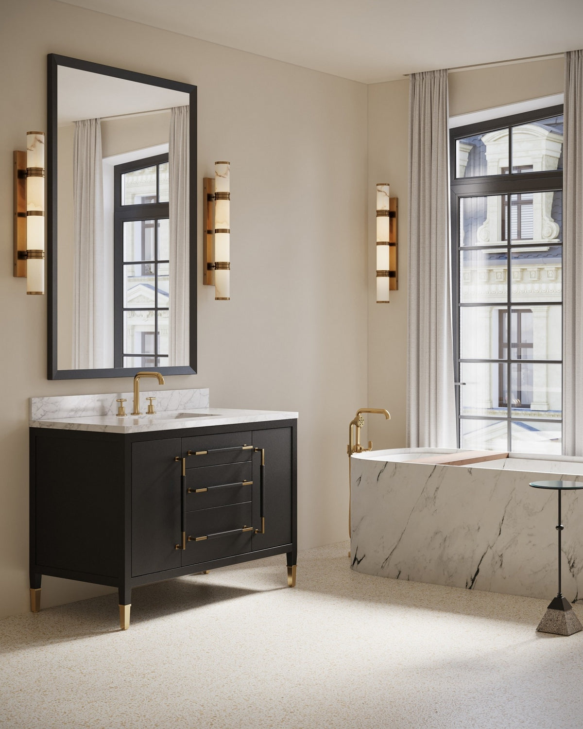 Currey and Company 3800-0020 Verona 48" Vanity with Rectangular Undermount Sink in Black/Natural/White/Champagne