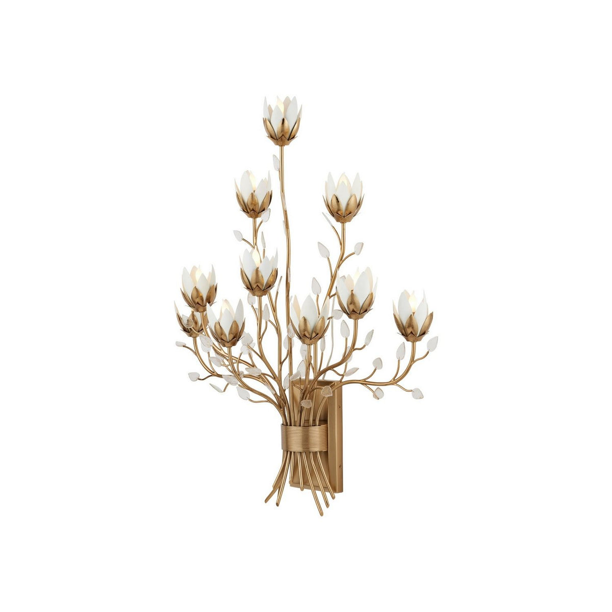 Currey and Company 5000-0299 Star Magnolia Wall Sconce in Antique Brass/White/Clear