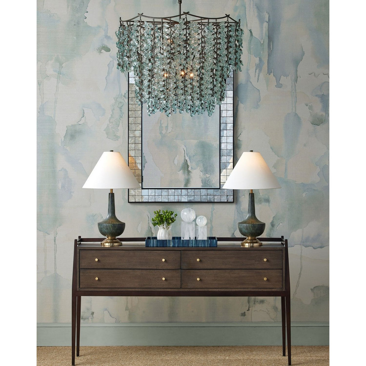 Currey and Company 6000-1060 Djinn Table Lamp in Verdigris/Antique Brass