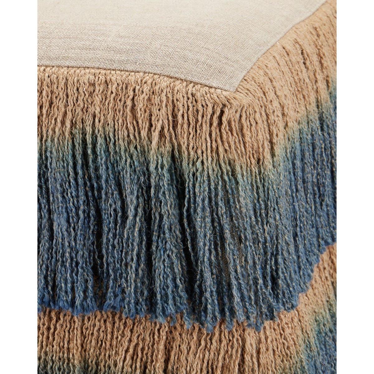 Currey and Company 7000-1322 Jute Fringe Ottoman in Indigo/Beige