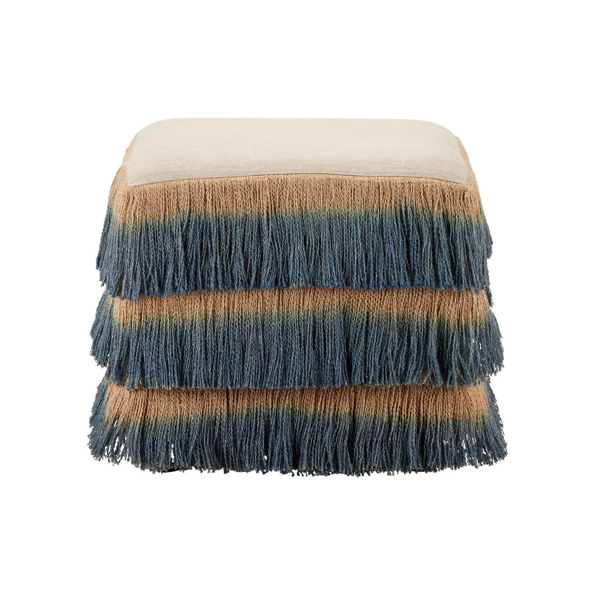 Currey and Company 7000-1322 Jute Fringe Ottoman in Indigo/Beige