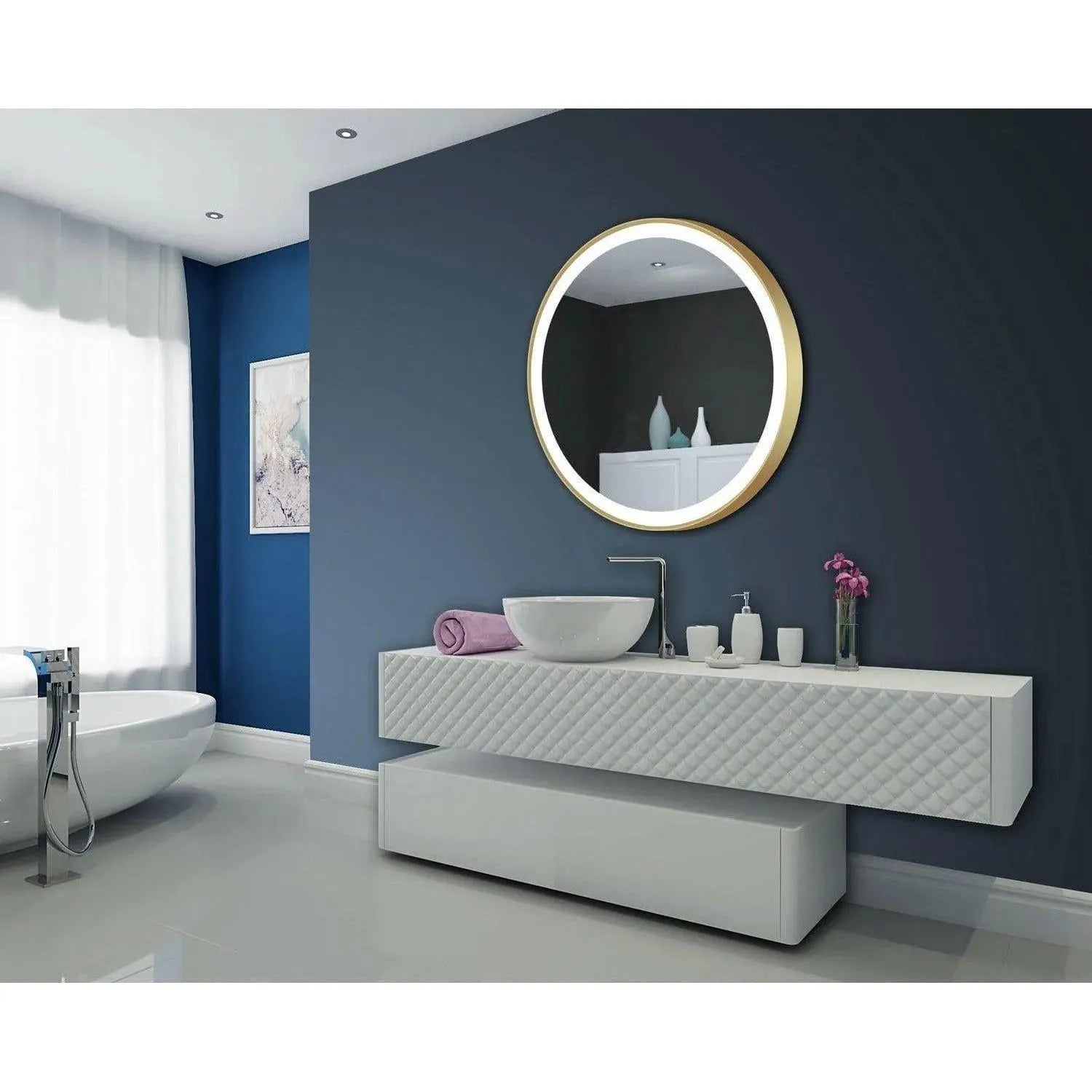 Paris Mirror - Chic Round LED Mirror - CHICR40406000-GLD | The Rug District