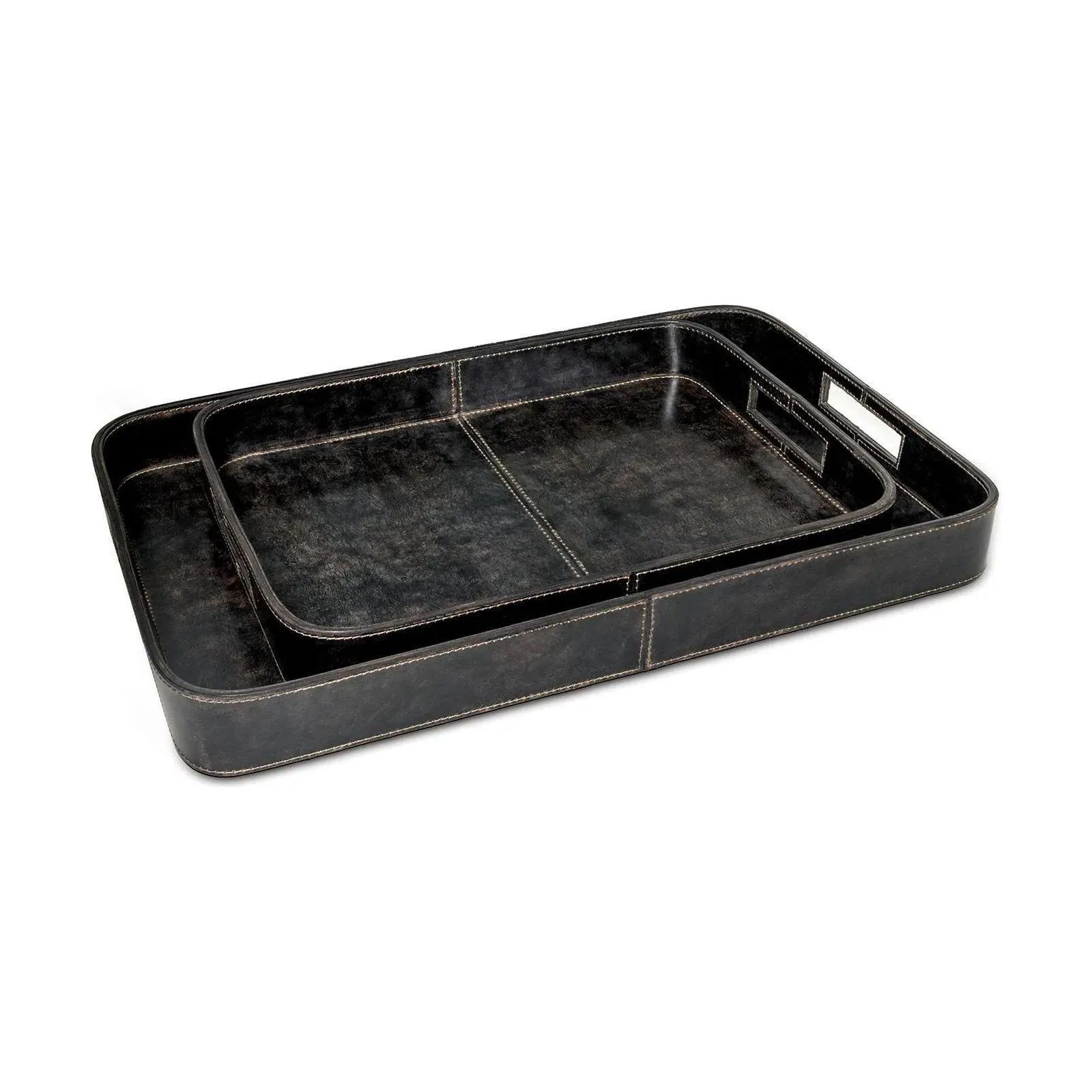 Regina Andrew - Derby Rectangle Leather Tray Set - 20-1504BLK | The Rug District